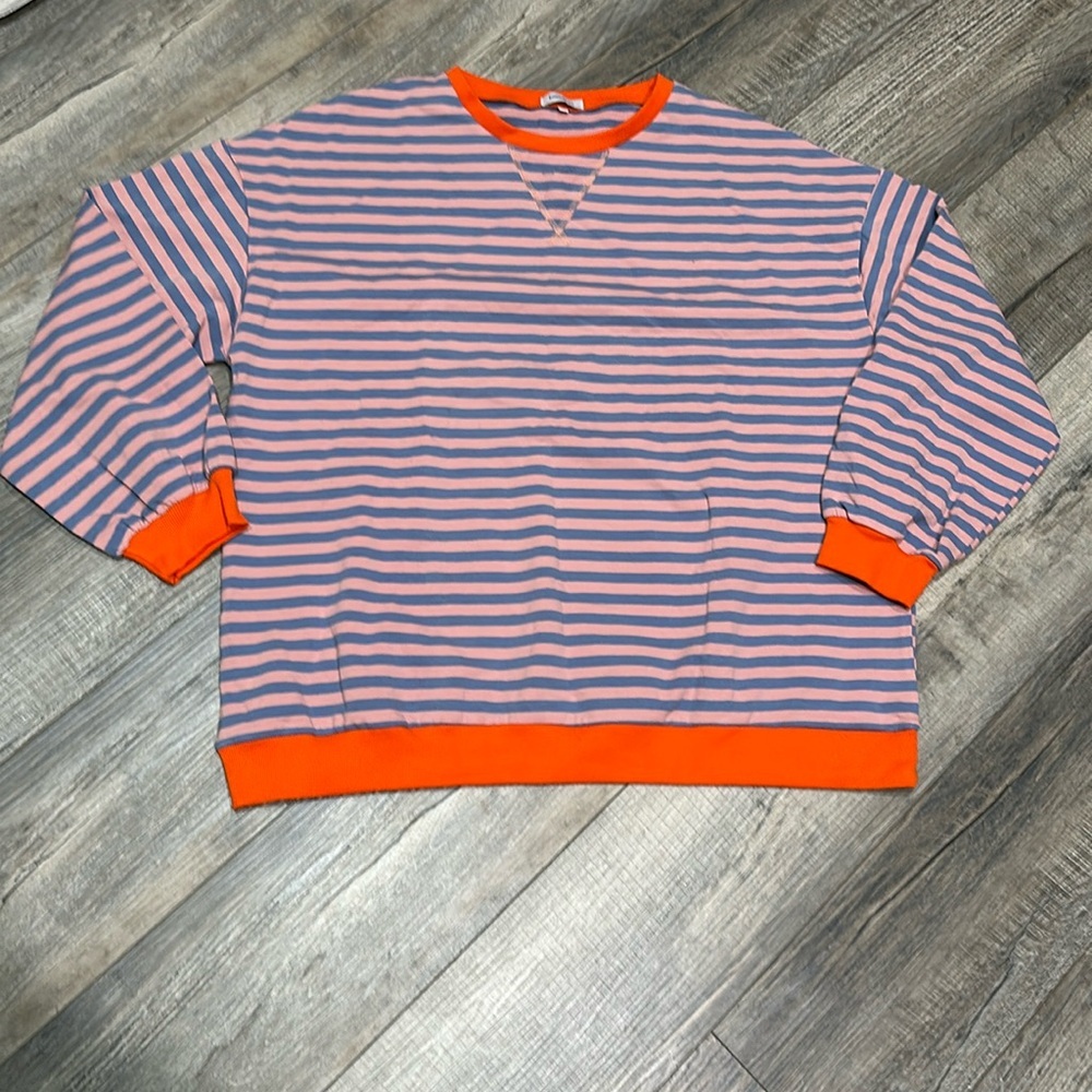 NWOT boutique brand blue, pink, & orange long sleeve top. Size large oversized